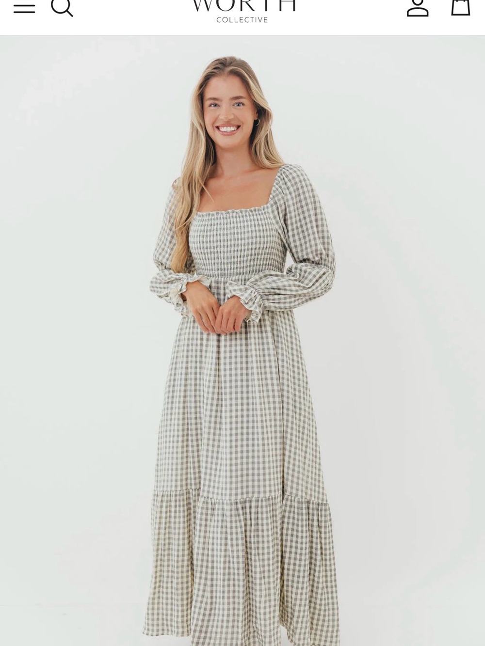 Gingham Smocked Maxi Dress grey and white - Picture 2 of 2